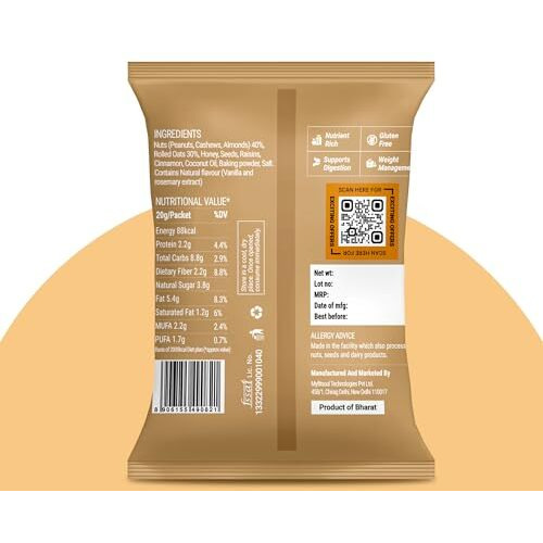 Beyond Food Oatmeal Cookies (Pack Of 12 X 20G Each) | Cinnamon & Raisins Flavor | Gluten Free, Sugar Free, No Aata & Maida | Oats Cookies With Nuts & Seeds | High Protein & Fibre | Oatmeal Biscuits