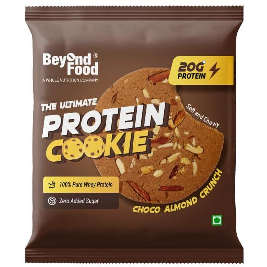 Beyond Food Whey Protein Cookies (Pack Of 6) | 20G Protein Each | Zero Added Sugar, Gluten-Free | No Maida, No Preservatives | Choco Almond Crunch | Healthy Biscuits For Adults & Kids