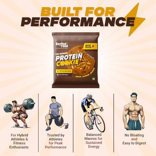 Beyond Food Whey Protein Cookies (Pack Of 6) | 20G Protein Each | Zero Added Sugar, Gluten-Free | No Maida, No Preservatives | Choco Almond Crunch | Healthy Biscuits For Adults & Kids