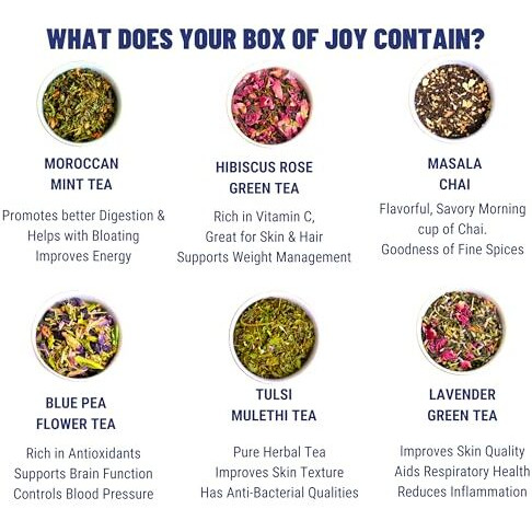 Oh Cha - Assorted Teas Gift Box With Tea Infuser | Tea Gift Set With 6 Flavors And Stainless Steel Tea Strainer | Healthy Exotic Tea Sampler Gift Pack | Wedding Gift | Anniversary Gift | Birthday Gift