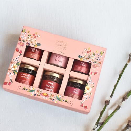 Oh Cha - Tea Gift Set, Luxe Blush Box - Mothers Day Gift | Gift Items For Women | Premium Gift Hamper For Mother's Day | 4 Teas, Scented Candle, Rose Jaggery Powder + Heart Tea Infuser | Wedding Gift For Couples | Gift Hamper