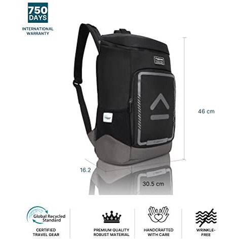 Uppercase 23L Tall Boy Laptop Backpack| Up To 15'' | 3X More Water Resistant Sustainable Office Bag |With Rain-Proof Zippers |Sturdy College Bag/Travel Bag For Men & Women | 750 Days Warranty (Black)