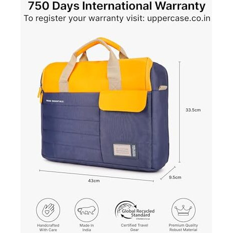 Uppercase 14L Omega 03 Professional Laptop Messenger Bag | Up To 15.6''| 3X More Water Resistant| With Rainproof Zippers| Tablet Compartment| Multiple Organisers| Office Bag For Men & Women (Blue)