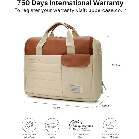 Uppercase 14L Omega 03 Professional Laptop Messenger Bag | Up To 15.6''| 3X More Water Resistant| With Rainproof Zippers| Tablet Compartment| Multiple Organisers| Office Bag For Men & Women (Beige)