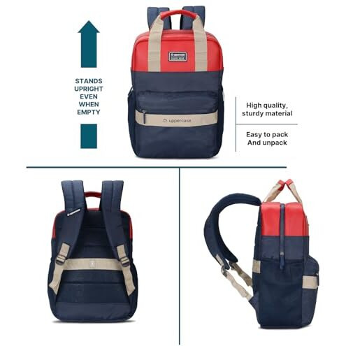 Uppercase 17L Vegan Leather Laptop Backpack | Up To 14''| 3X More Water Resistant Sustainable Bag | Rain-Proof Zippers Sturdy College Bag/Office Bag For Men & Women | 750 Days Warranty (Dark Blue)