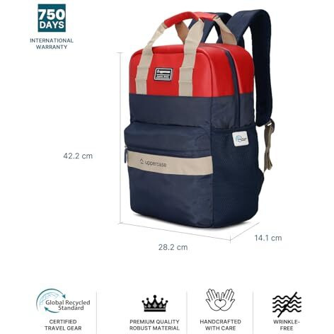 Uppercase 17L Vegan Leather Laptop Backpack | Up To 14''| 3X More Water Resistant Sustainable Bag | Rain-Proof Zippers Sturdy College Bag/Office Bag For Men & Women | 750 Days Warranty (Dark Blue)
