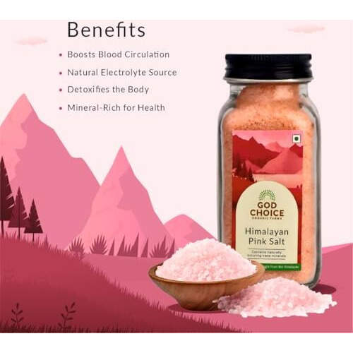 God Choice Organic Farms - Himalayan Pink Salt 360Gm | Premium Sendha Namak | Unprocessed | Low Sodium (Pack Of 2)