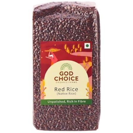 God Choice Organic Farms- Organic Red Rice (1Kg) | Low Gi | Gluten Free | Unpolished | Vacuum Packed