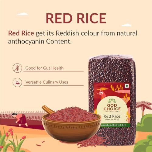 God Choice Organic Farms- Organic Red Rice (1Kg) | Low Gi | Gluten Free | Unpolished | Vacuum Packed