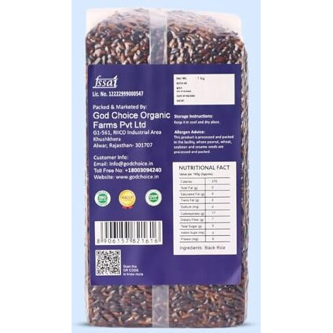 God Choice Organic Farms- Organic Black Rice(1Kg) | Native Seeds | Vacuum Packed