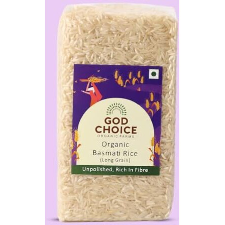 God Choice Organic Farms- Organic Basmati Rice (1Kg) | Certified Organic | Long Grain | Non Sticky | Vacuum Packed