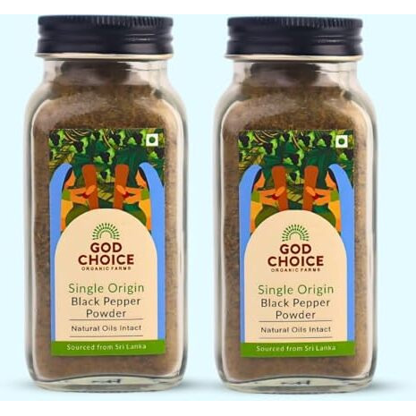 God Choice Organic Farms - Black Pepper Powder 200G | Single Origin | No Additives | Iron-Pounded | Unadulterated (100G *2, Pack Of 2)