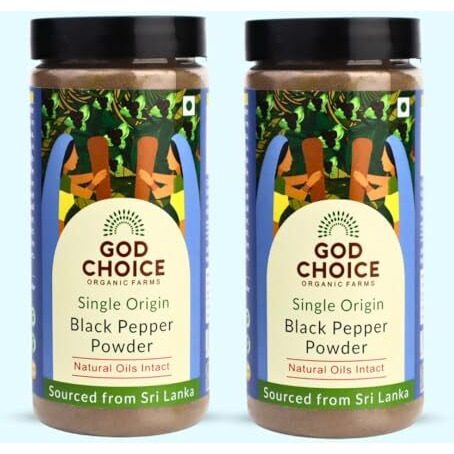 God Choice Organic Farms - Black Pepper Powder 500G | Single Origin | No Additives | Iron-Pounded | Unadulterated (250G*2, Pack Of 2)