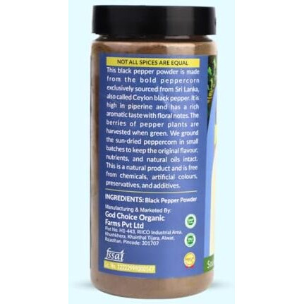 God Choice Organic Farms - Black Pepper Powder 500G | Single Origin | No Additives | Iron-Pounded | Unadulterated (250G*2, Pack Of 2)