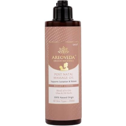 Areoveda Pain Relief, Post Natal Massage Oil (200Ml) With A2 Ghee, Ashwagandha Extract, Almond (Badam) Oil & Shatavari | Post-Delivery Care Oil For Deep Moisturisation & Relaxation | Massaging Supports Lactation | Lab Tested, Ecocert Certified, & Ewg Verified | Non-Greasy & Non-Sticky.