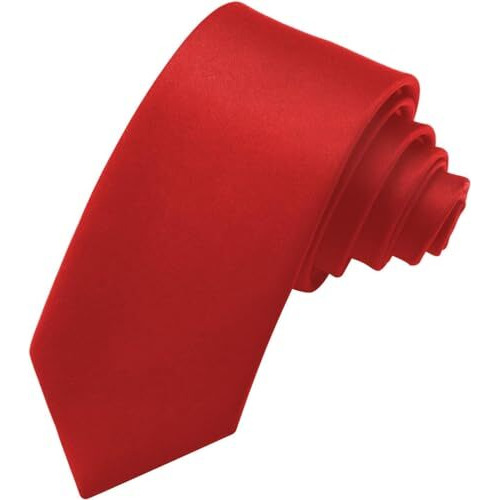 Bureaucrat Mens Tie Solid Color Plain Silk Satin Elegant Classy Colored Formal Necktie With Pocket Square Standard Slim Regular And Skinny Width For Office,Interview, Wedding Formal Dress (Red)