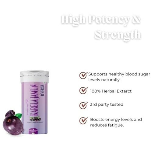 BVerge Karela Jamun Fizz Effervescent Tablets | Diabetes Support | Supports High Blood Sugar & Digestion | Helps Maintain Healthy Glucose Levels | 3 Tablets (Pack Of 1)
