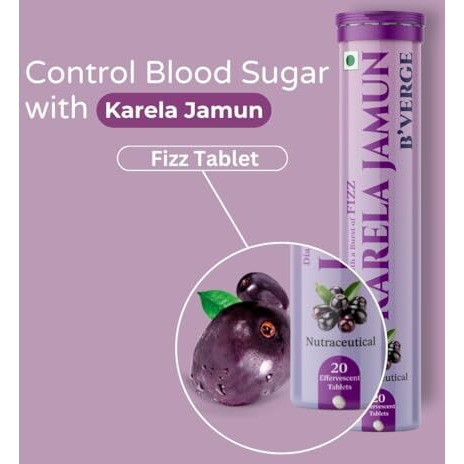 BVerge Karela Jamun Powder Tablet | Fizz Effervescent Tablets | Diabetes Support | Supports High Blood Sugar & Digestion | Helps Maintain Healthy Glucose Levels (20 Tablets (Pack Of 1))