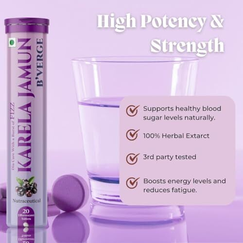 BVerge Karela Jamun Fizz Effervescent Tablets | Diabetes Support | Supports High Blood Sugar & Digestion | Helps Maintain Healthy Glucose Levels (40 Tablets (Pack Of 1))