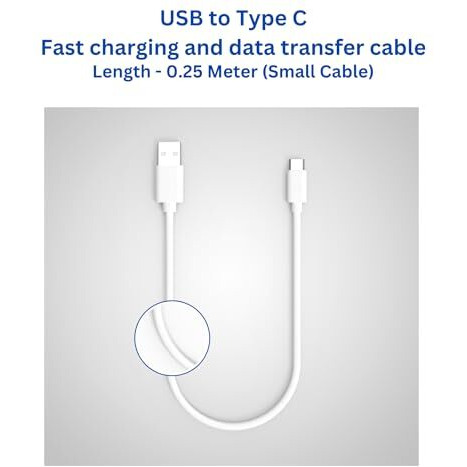 Twance Pvc Small (0.25 Meter) Usb To Type C,3.1A Fast Charging & 480 Mbps Data Transfer Cable (White Color) Icompatible With Samsung, Vivo, Oppo, Motorola, Oneplus, Realme & With Any C Port Devices
