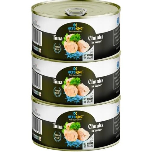 Octoking Canned Tuna Chunks In Spring Water, 185G, Pack Of 3
