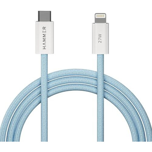 Hammer 27W Type-C To Lightning 8 Pin Nylon Braided Cable, 27W Fast Charging, 480Mbps High Speed Data Transfer & Durable Tangle Free Design, Compatible With Iphone, Ipad, Imac, Airpods, 1.2M (Blue)