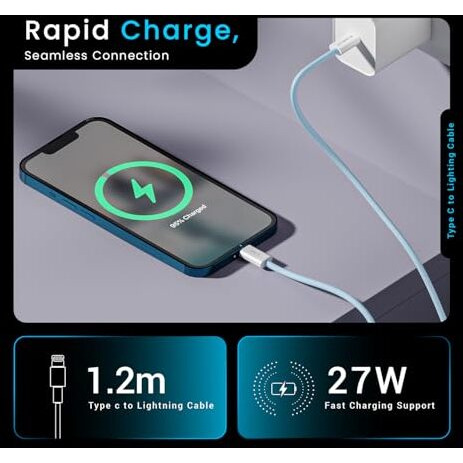 Hammer 27W Type-C To Lightning 8 Pin Nylon Braided Cable, 27W Fast Charging, 480Mbps High Speed Data Transfer & Durable Tangle Free Design, Compatible With Iphone, Ipad, Imac, Airpods, 1.2M (Blue)