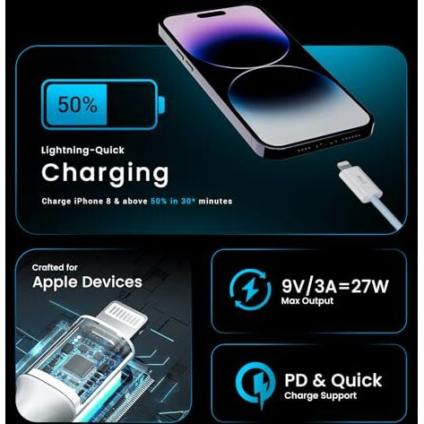 Hammer 27W Type-C To Lightning 8 Pin Nylon Braided Cable, 27W Fast Charging, 480Mbps High Speed Data Transfer & Durable Tangle Free Design, Compatible With Iphone, Ipad, Imac, Airpods, 1.2M (Blue)