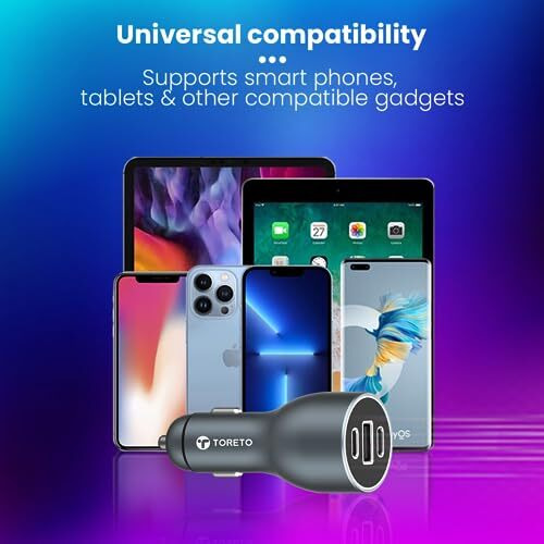 Toreto Turbo Ultra 120W Fast Charging Laptop/Mobile Car Charger (Quick Charge + Pd) With 3 Ports Compatible With All Cars, Type C Cable Included(Grey)