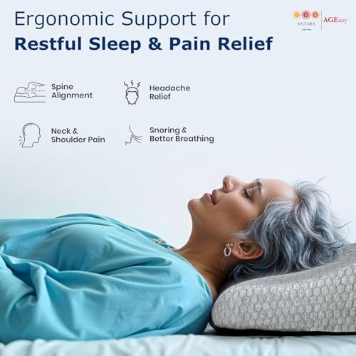 Ageasy Antara (Max Group) Cervical Pillow For Neck, Back & Shoulder Pain, Improves Posture & Spinal Alignment | Orthopedic Cushion With 100% Memory Foam & Skin Friendly Cover | Pack Of 1 | Dark Grey
