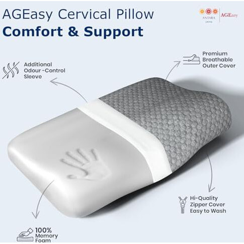 Ageasy Antara (Max Group) Cervical Pillow For Neck, Back & Shoulder Pain, Improves Posture & Spinal Alignment | Orthopedic Cushion With 100% Memory Foam & Skin Friendly Cover | Pack Of 1 | Dark Grey