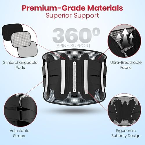 Antara Ageasy Spine Pro Max Belt With 3 Interchangeable Pads | Back Support With Hot/Cold Therapy | Lumbar Support Belt For Lower Back Pain, Muscle Strain, Sciatica, Posture & Spinal Recovery, Osteoporosis | Orthopedic Ls Belt For Men & Women (Xl)