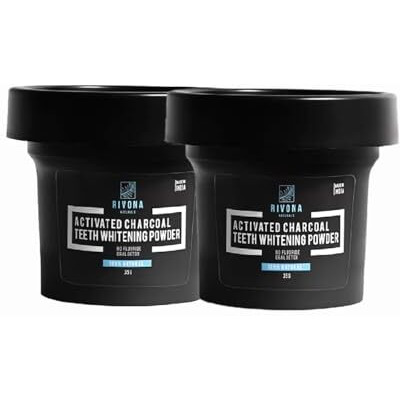 Rivona Naturals Activated Charcoal Teeth Whitening Powder - For Enamel Safe Teeth Whitening, Stain Remover, Freshens Breath - With Activated Charcoal & Clove Powder - 70G (Fluoride Free) Pack 2