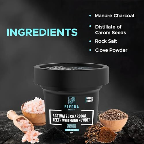 Rivona Naturals Activated Charcoal Teeth Whitening Powder - For Enamel Safe Teeth Whitening, Stain Remover, Freshens Breath - With Activated Charcoal & Clove Powder - 70G (Fluoride Free) Pack 2