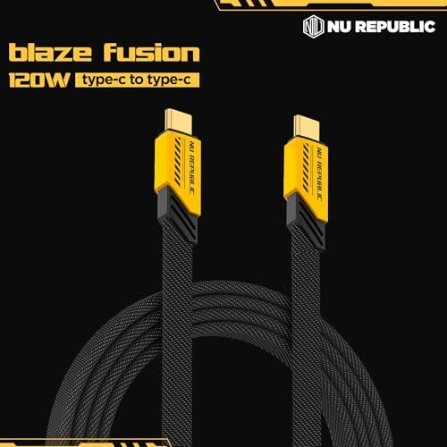 Nu Republic Blaze Fusion 120W Usb C To Usb C Cable 1.2M, Type C Fast Charging Cable Compatible With Iphone 15 & 16 Series, Galaxy S25 Ultra,S24/S23/S22, Car Play, I-Pad, Pixel, Smartphone (Yellow)