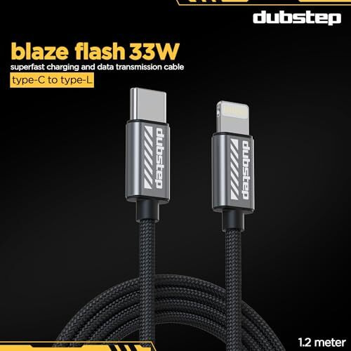 Dubstep Blaze Flash 33W 1.25M Type-C To Type-L Data Fast Charging Nylon Braided Cable With Overheat Protection | 70K Insertion Tested (Grey)
