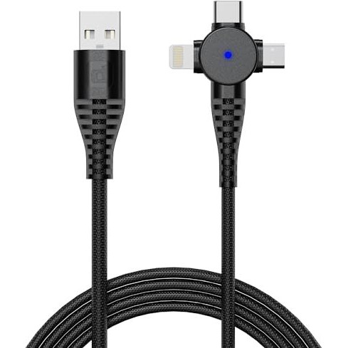 Dubstep Blaze Trinity 50W 3 In 1 Usb Type C Cable 1 M Usb-A To Type-C + Microusb + Type-L Fast Charge Cable (Compatible With Mobile, Tablet, Laptop, Black, One Cable)