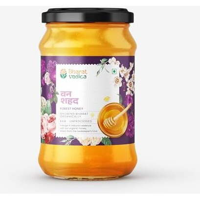Bharat Vedica Wild Forest Honey 350Gm | 100% Pure & Organic | Raw, Unprocessed & Natural | No Sugar Adulteration | Lab Certified | Glass Jar Packaging