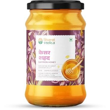 Bharat Vedica Saffron (Kesar) Honey 350Gm | 100% Pure & Natural | Raw Honey Organic Unprocessed | No Sugar Adulteration | Lab Certified | Glass Jar