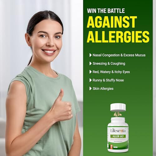 Lifesrota Aller Go - A Complete Rakshak Of Your Allergy | Ayurvedic Supplement For Skin & Dust Allergy, Redness & Allergic Reactions, Reduce Mild Asthma, Morning Sneezing For Men & Women - 60 Capsule
