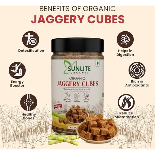 Sunlite Organic - Organic Jaggery Cubes 500Gm I Pure & Natural, Unrefined Certified Organic Jaggery/Gur/Gud I Rich In Antioxidants, Minerals & Vitamins