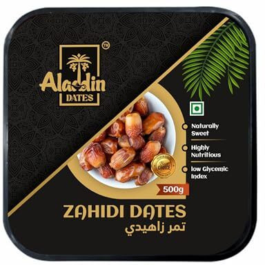Aladdin Dates Premium Dried Zahidi Brown Dates 500 Gram, Khajur/Khajoor Dry Fruits, Energy Booster, High Fibre, Soft & Juicy, Healthy Snacks
