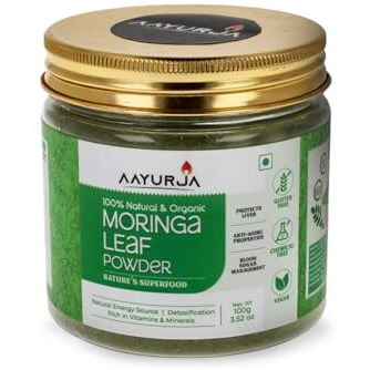 Aayurja Moringa Leaf Powder | Organic Superfood With Natural Vitamins, Minerals & Antioxidants | Energy, Immunity & Detox Support | Vegan, Gluten-Free, Chemical-Free | 100G