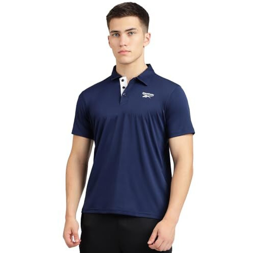 Reebok Polyester Men's Regular Fit Polo Shirt (Rmkpta0128,L) Vector Navy