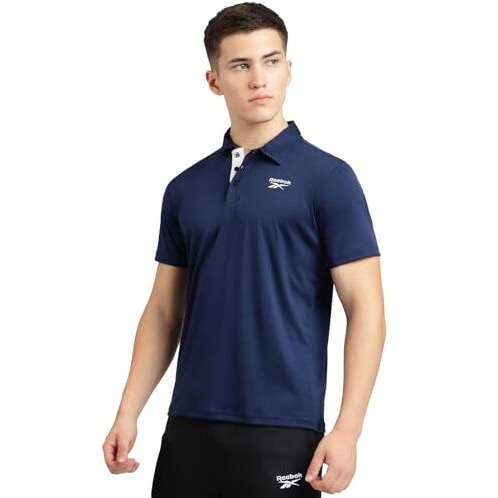 Reebok Polyester Men's Regular Fit Polo Shirt (Rmkpta0128,L) Vector Navy
