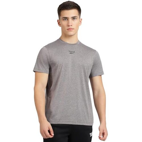 Reebok Men's Polyester Regular Fit T-Shirt (Rmkca0225Hrg_Pure Grey 2, Large