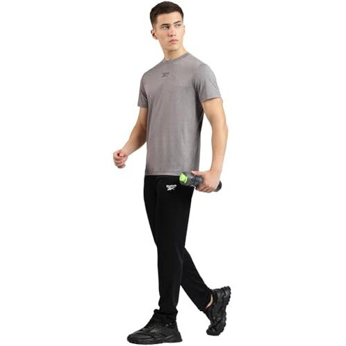Reebok Men's Polyester Regular Fit T-Shirt (Rmkca0225Hrg_Pure Grey 2, Large