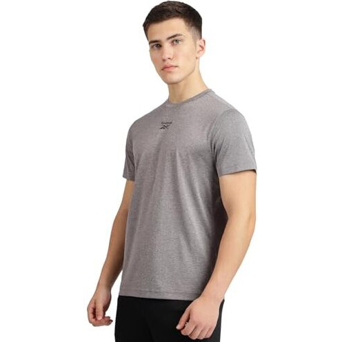 Reebok Men's Polyester Regular Fit T-Shirt (Rmkca0225Hrg_Pure Grey 2, Large