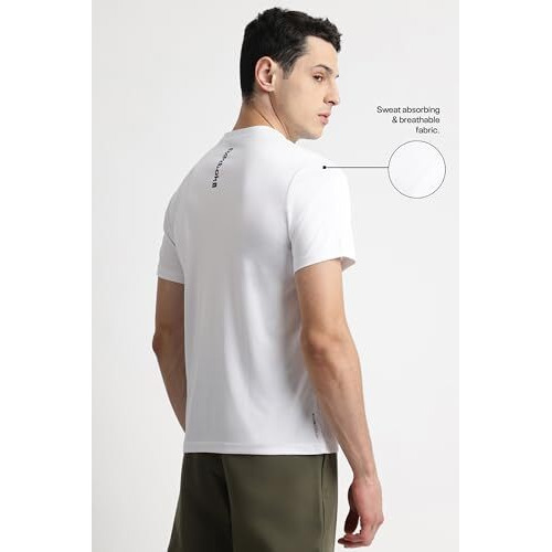 Reebok Men's White T-Shirt |Training | Motion Athletic Poly Tee | Round Neck | Regular Fit | Half Sleeve | 100% Polyester With Speedwick Tech