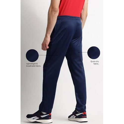 Reebok Men's Navy Mid Rise Track Pant | Training | Essential Poly Knit Trackpnat | Regular Fit | 100% Polyester With Speedwick Tech, Medium